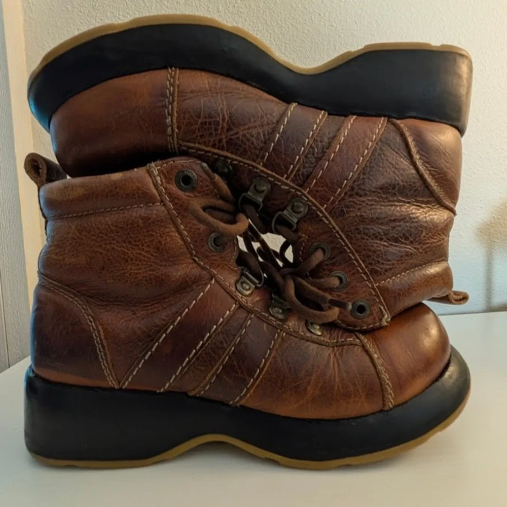 London Underground Ankle Combat Boots Womens 10 US Brown Willy Chunky 90s Y2K